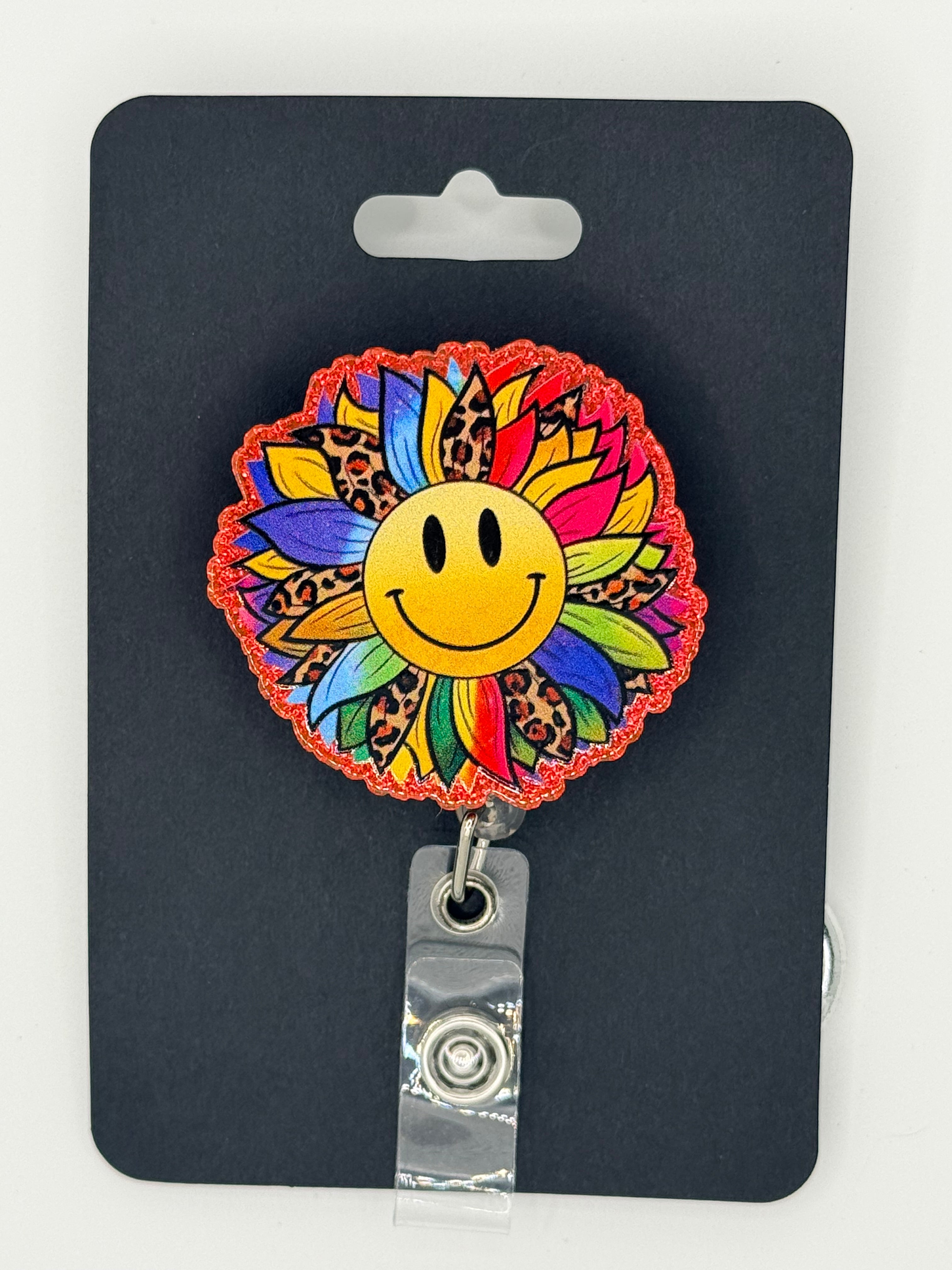Happy Face Flower Badge Reel