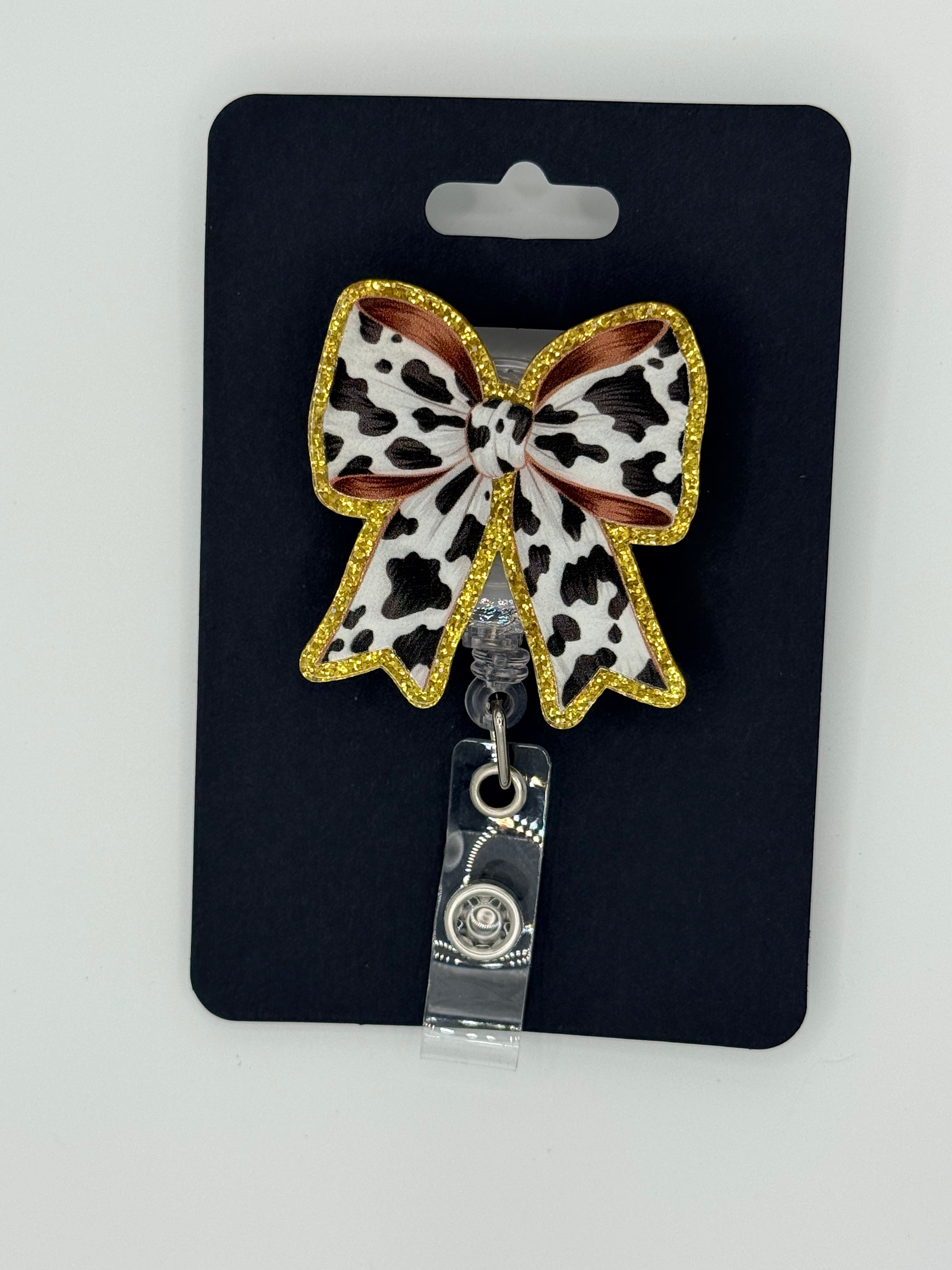 Cow Print Bow Badge Reel