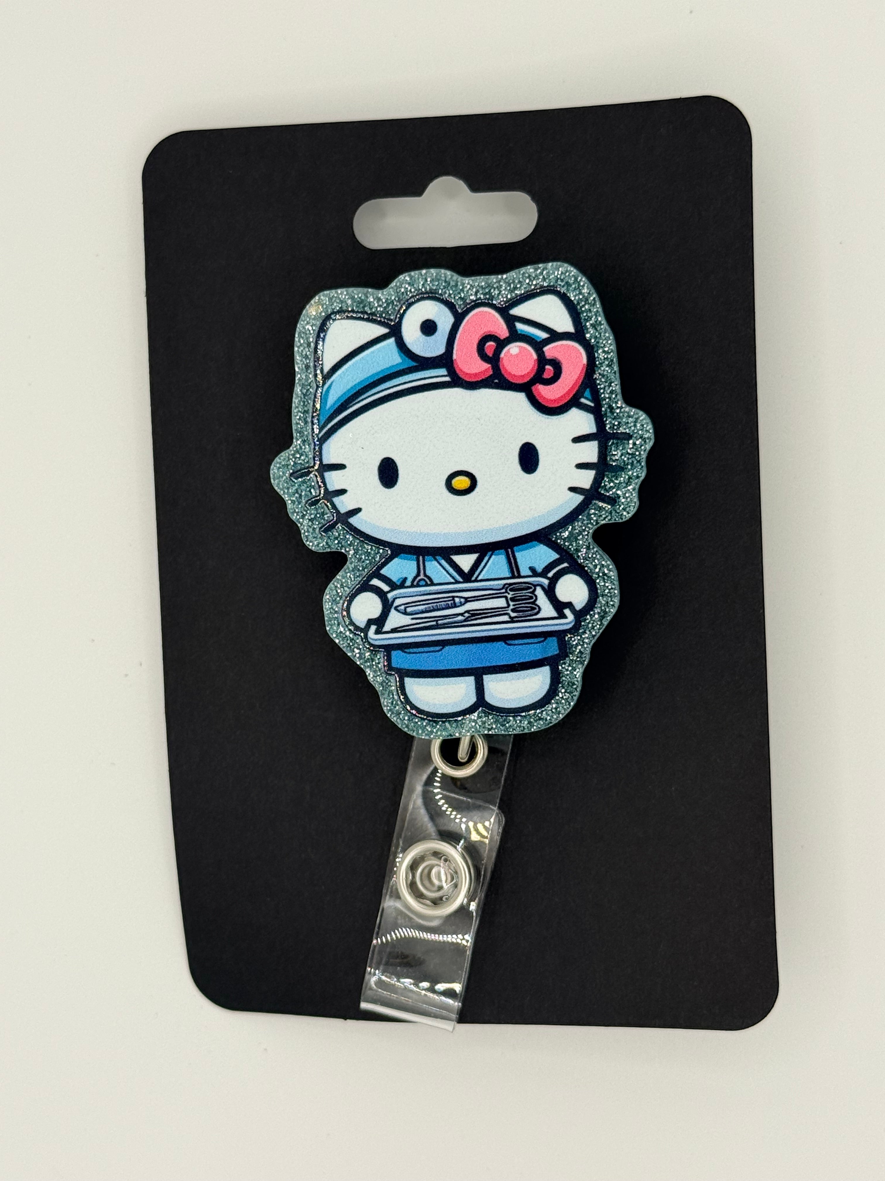 Kawaii Kitty Dressed as a Scrub Tech/OR Nurse Badge Reel