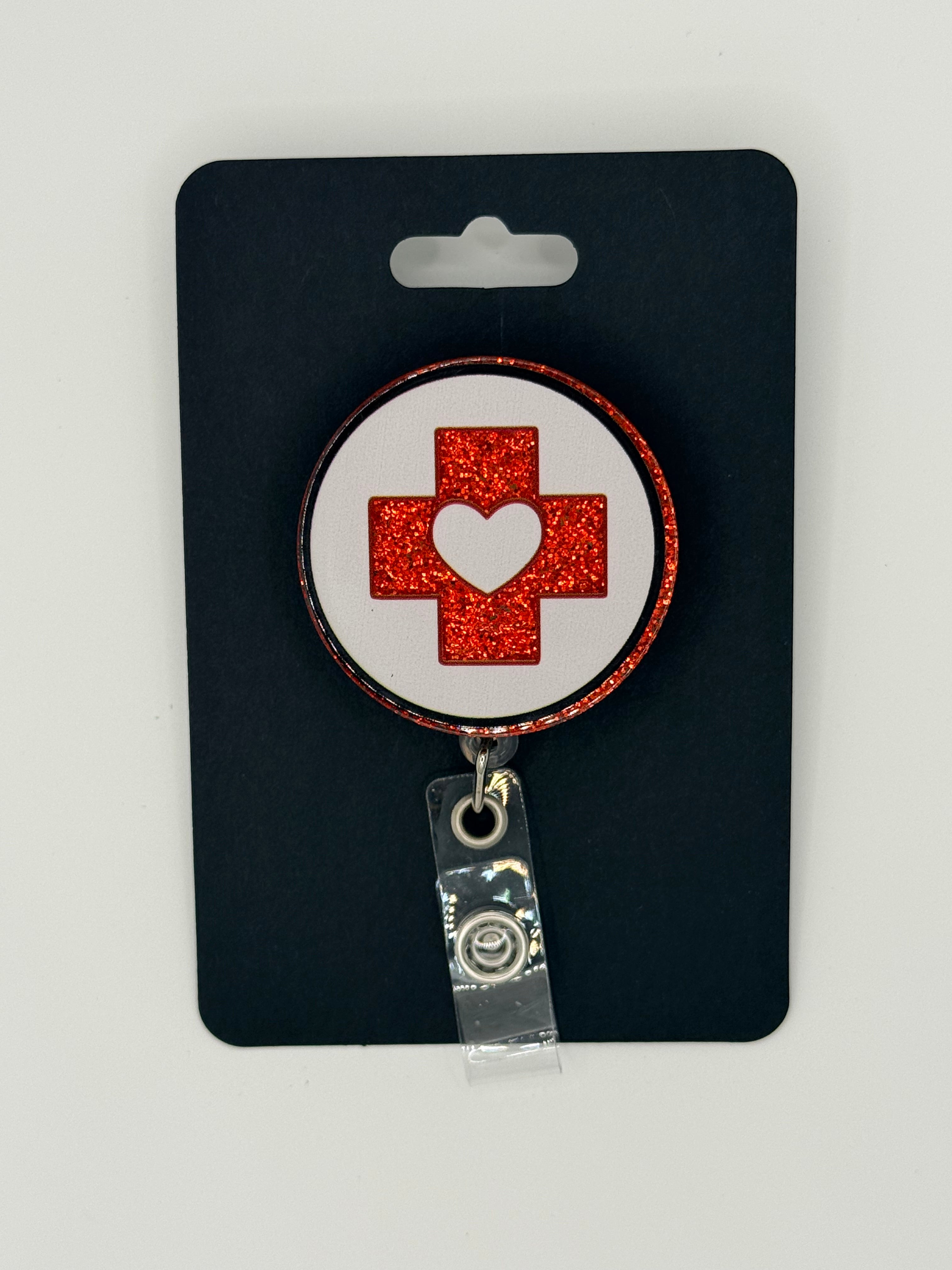 Red Cross with Heart Badge Reel