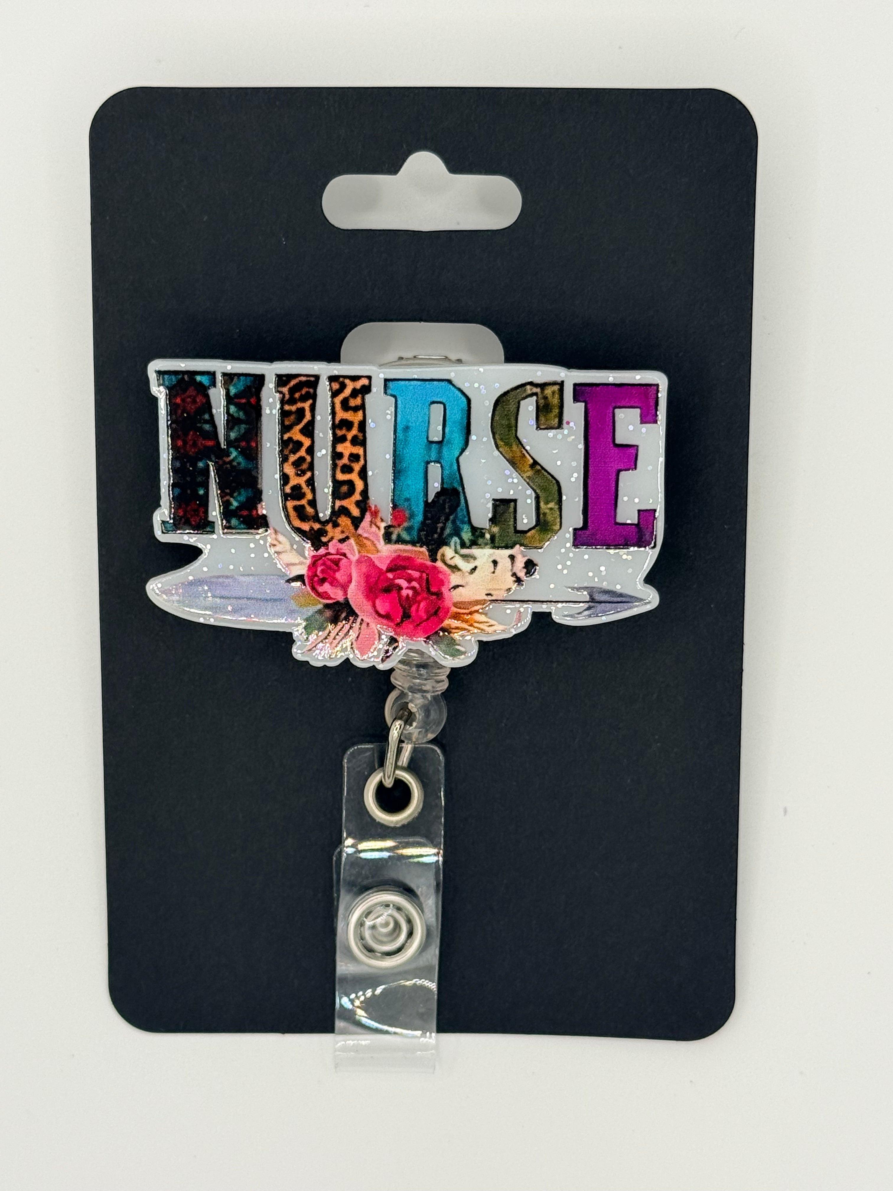 Nurse Arrow Flowers Badge Reel