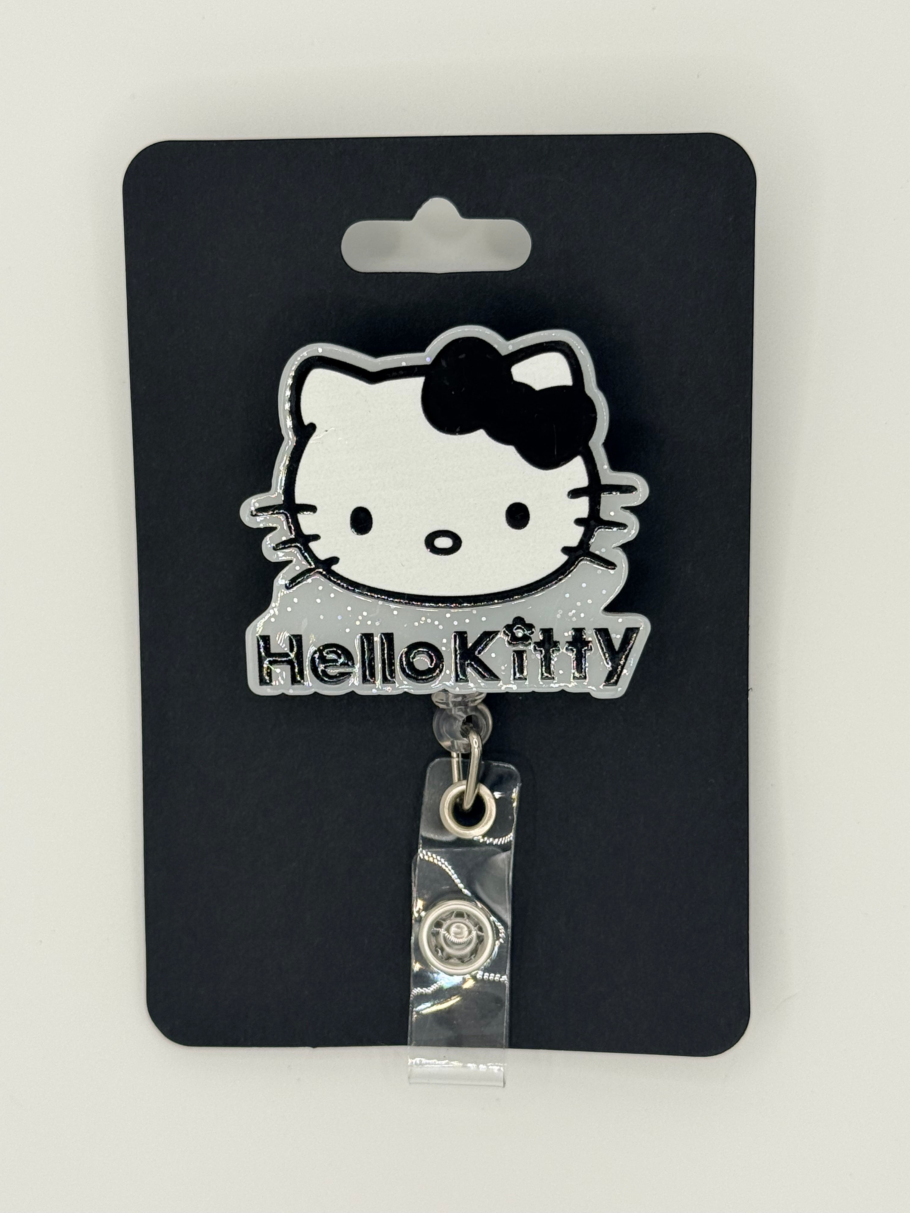 Kawaii Kitty Black & White Face Badge Reel