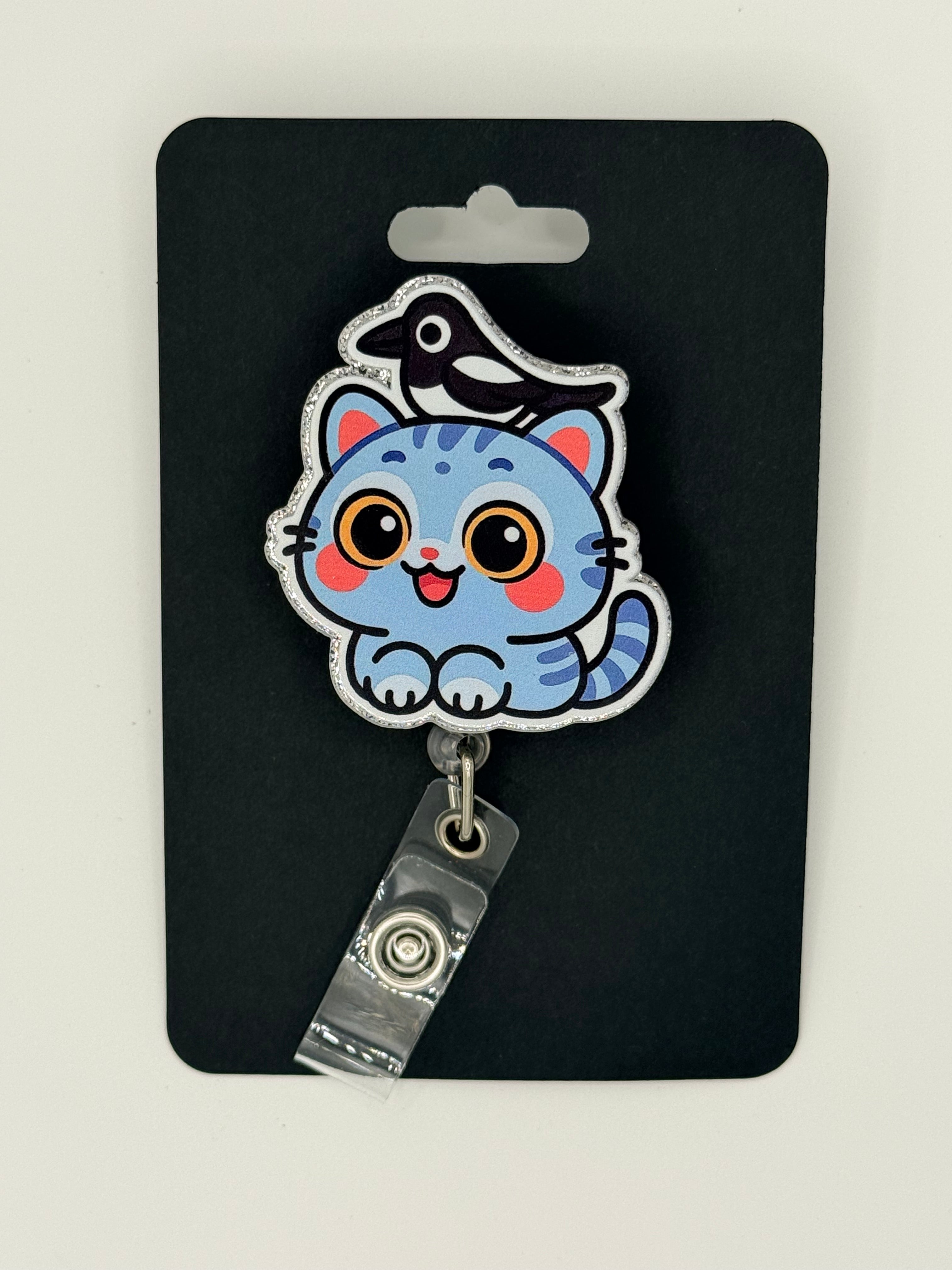 Blue Cartoon Cat Badge Reel