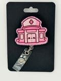 Pink Happy Hospital Badge Reel
