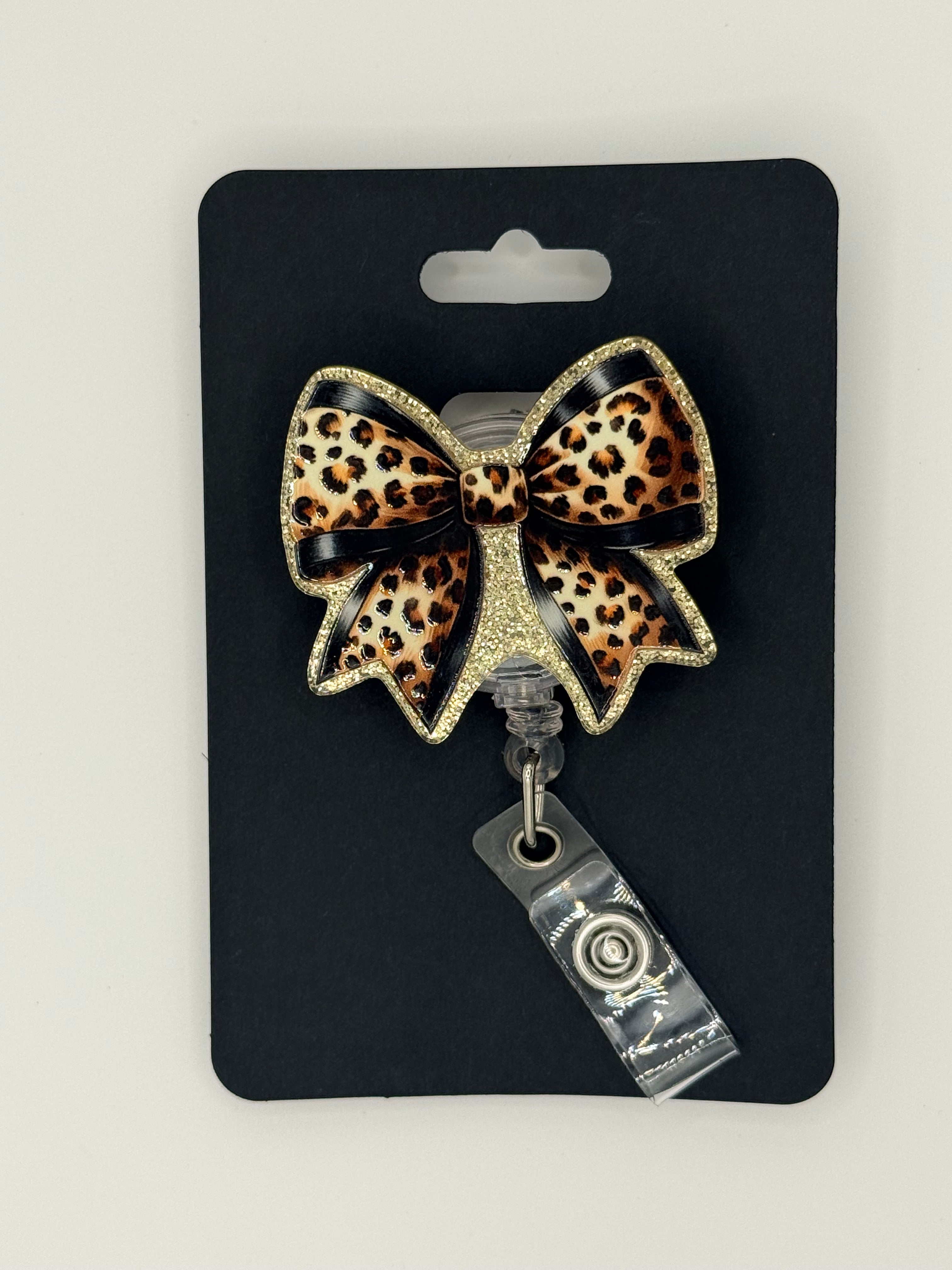 Leopard Print Bow Badge Reel