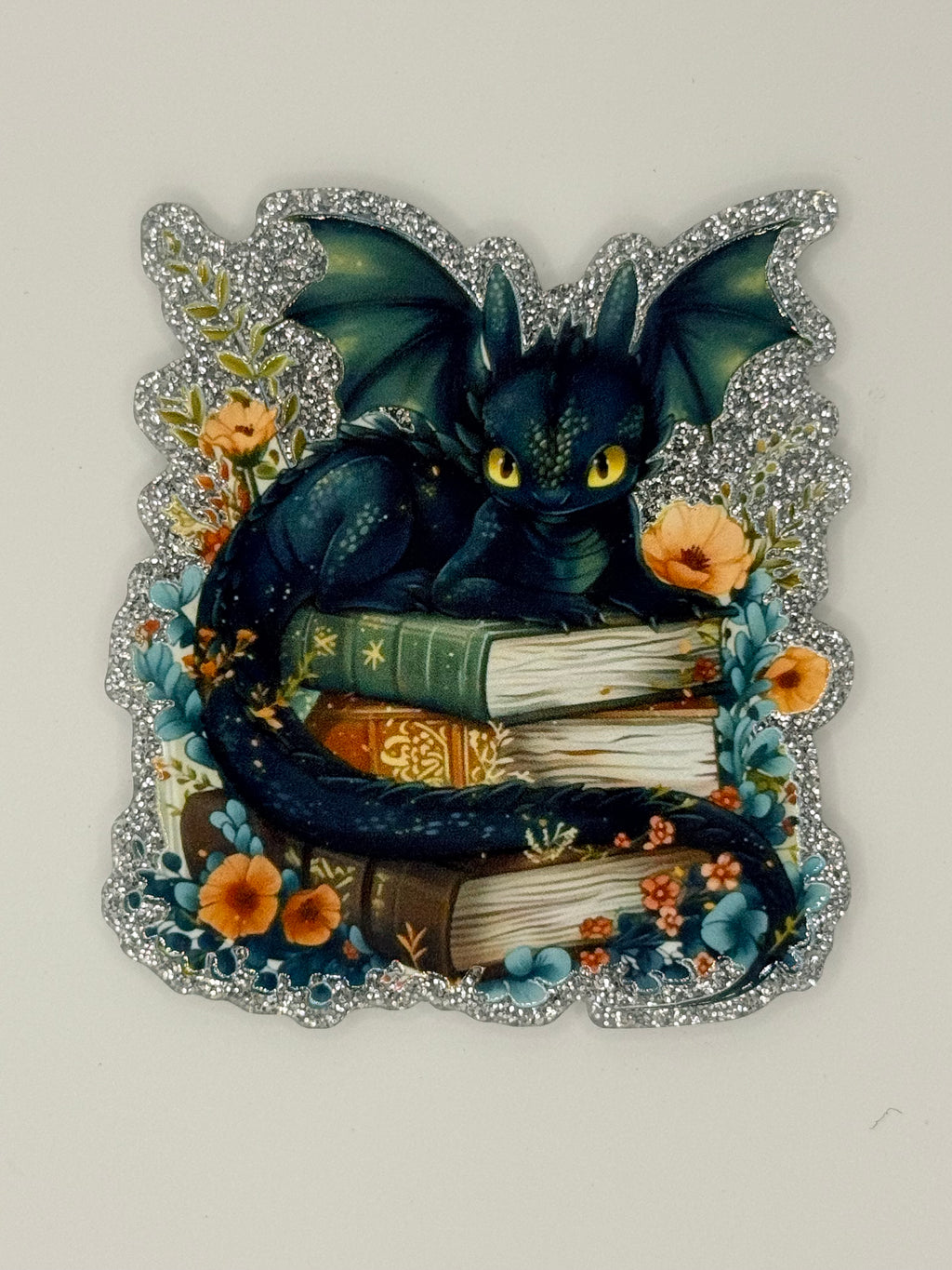 Book Dragon Glitter Large Magnet
