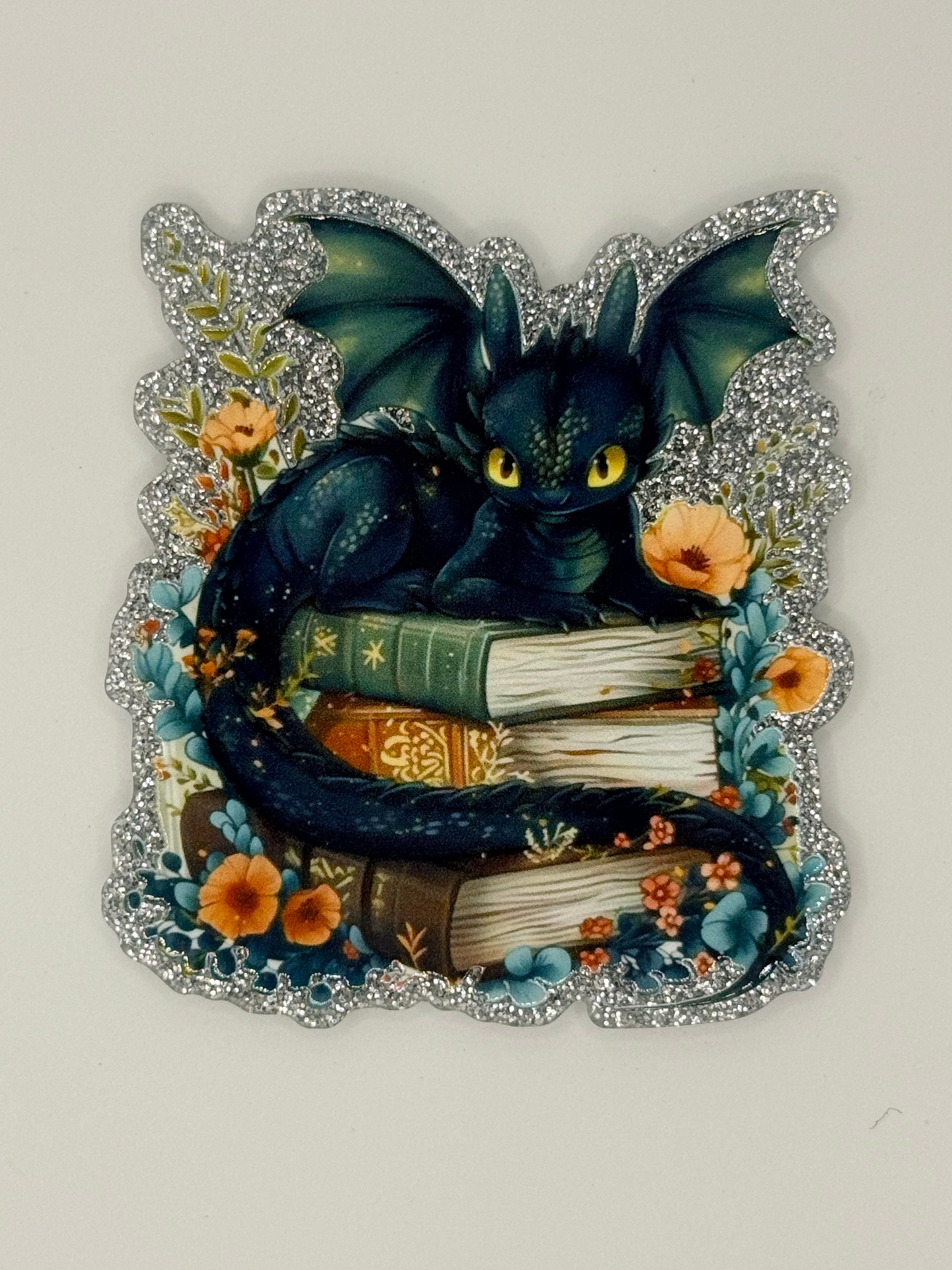 Book Dragon Glitter Large Magnet