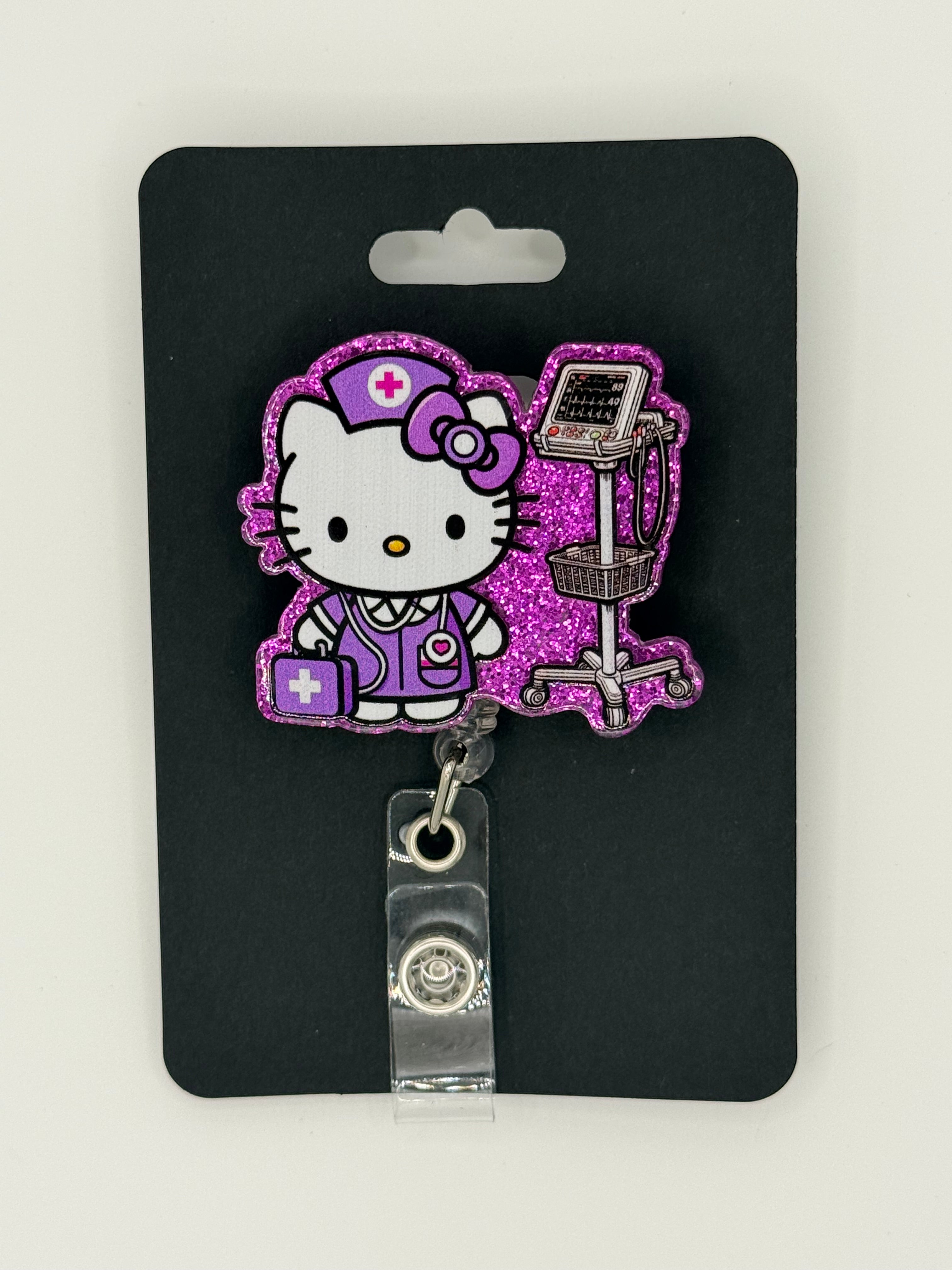 Kawaii Kitty Purple Nurse/Tech Badge Reel