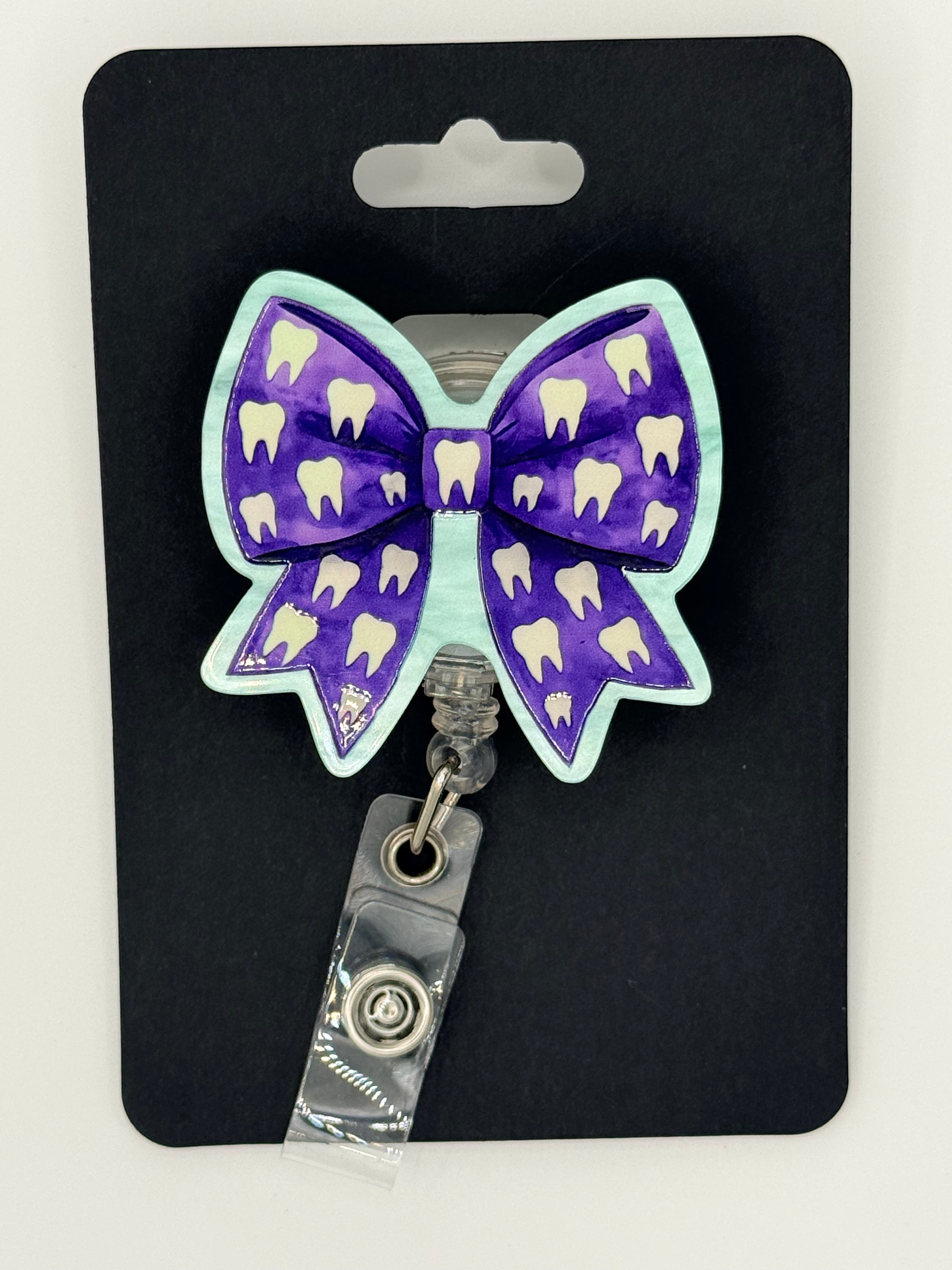 Teeth Bow Dentist Hygienist Badge Reel