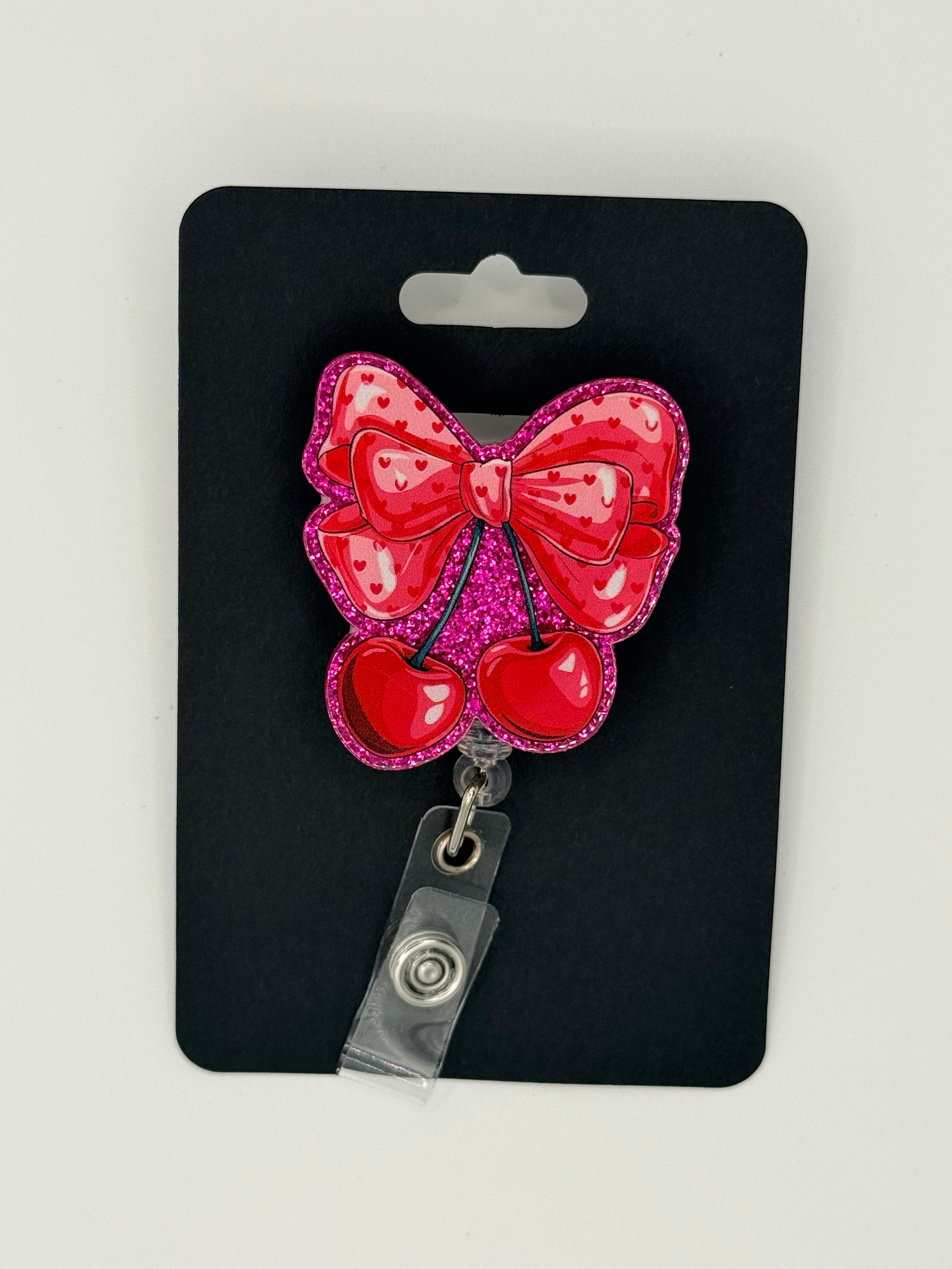 Red Bow with Cherries Badge Reel