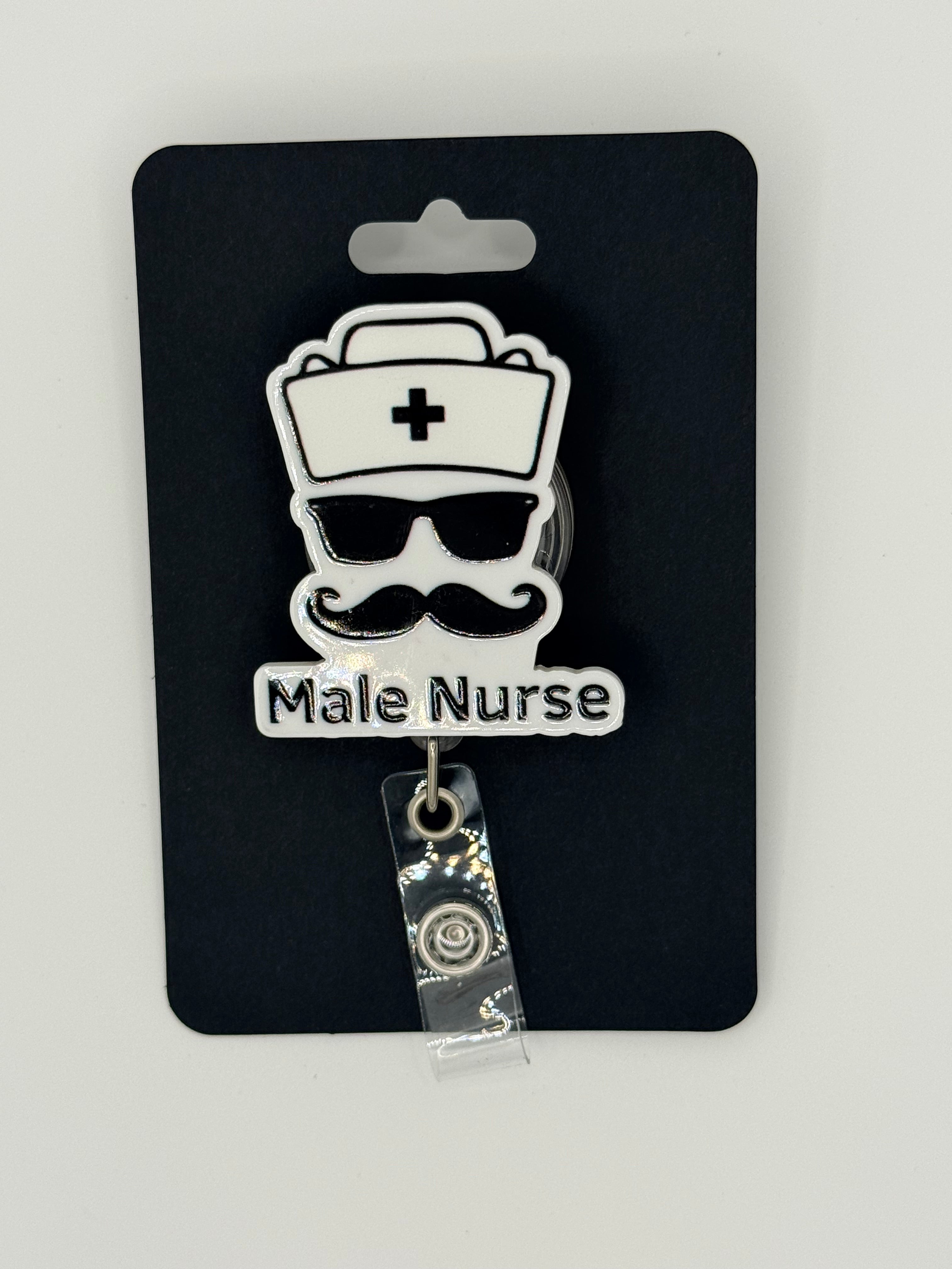 Male Nurse Mustache Badge Reel