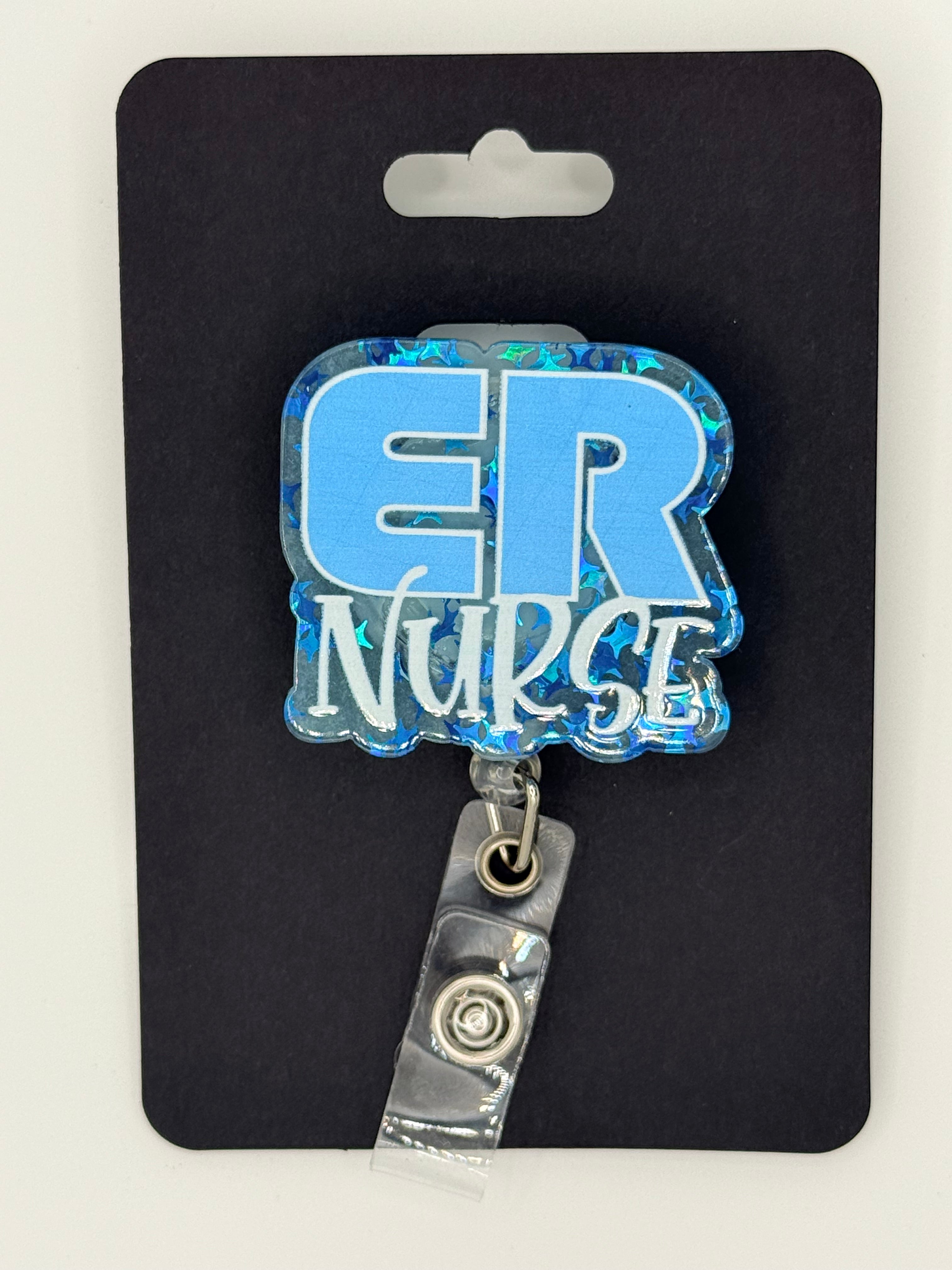 ER Nurse Bright Blue & White Badge Reel