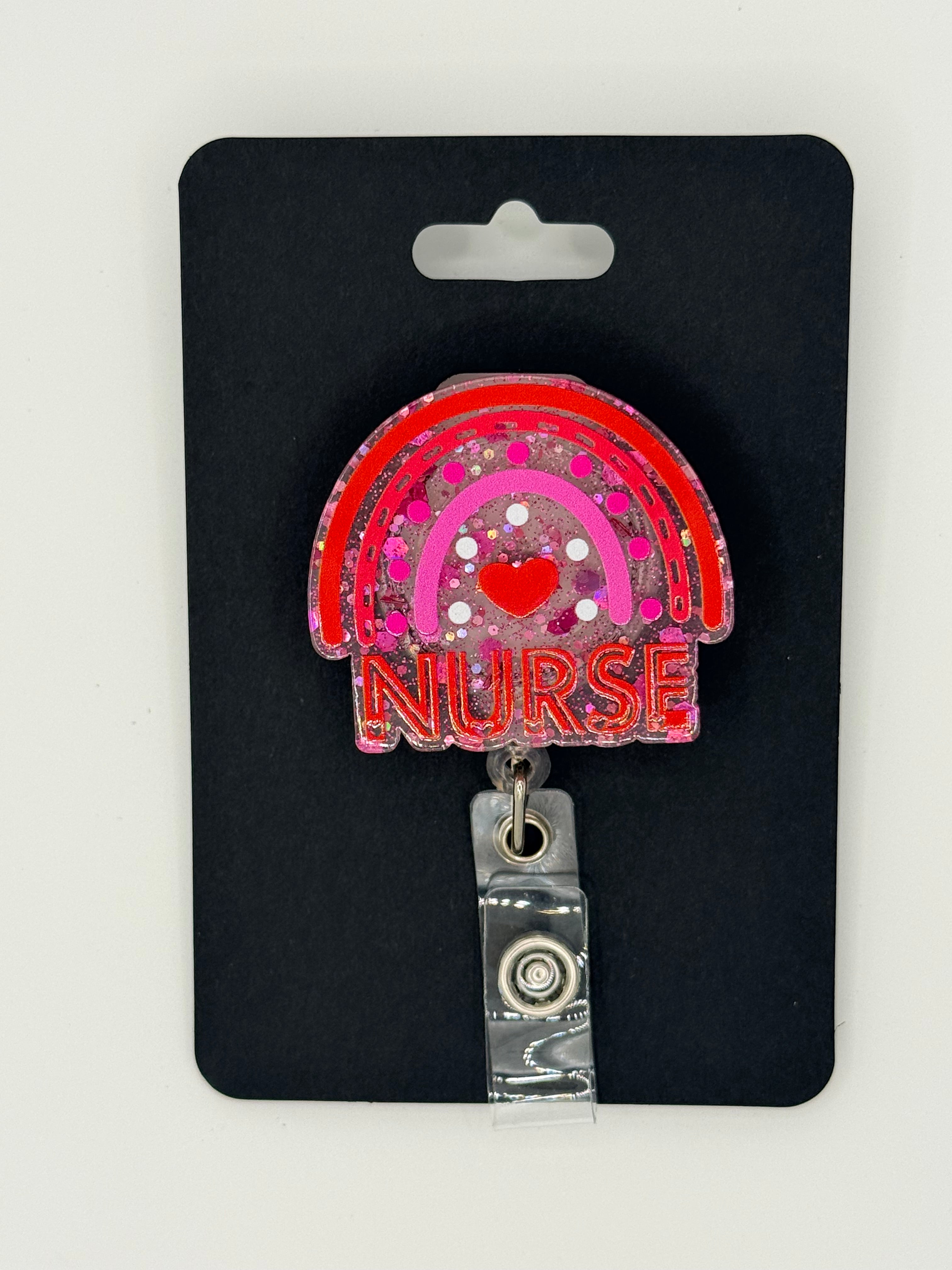 Red Boho Rainbow Nurse Badge Reel