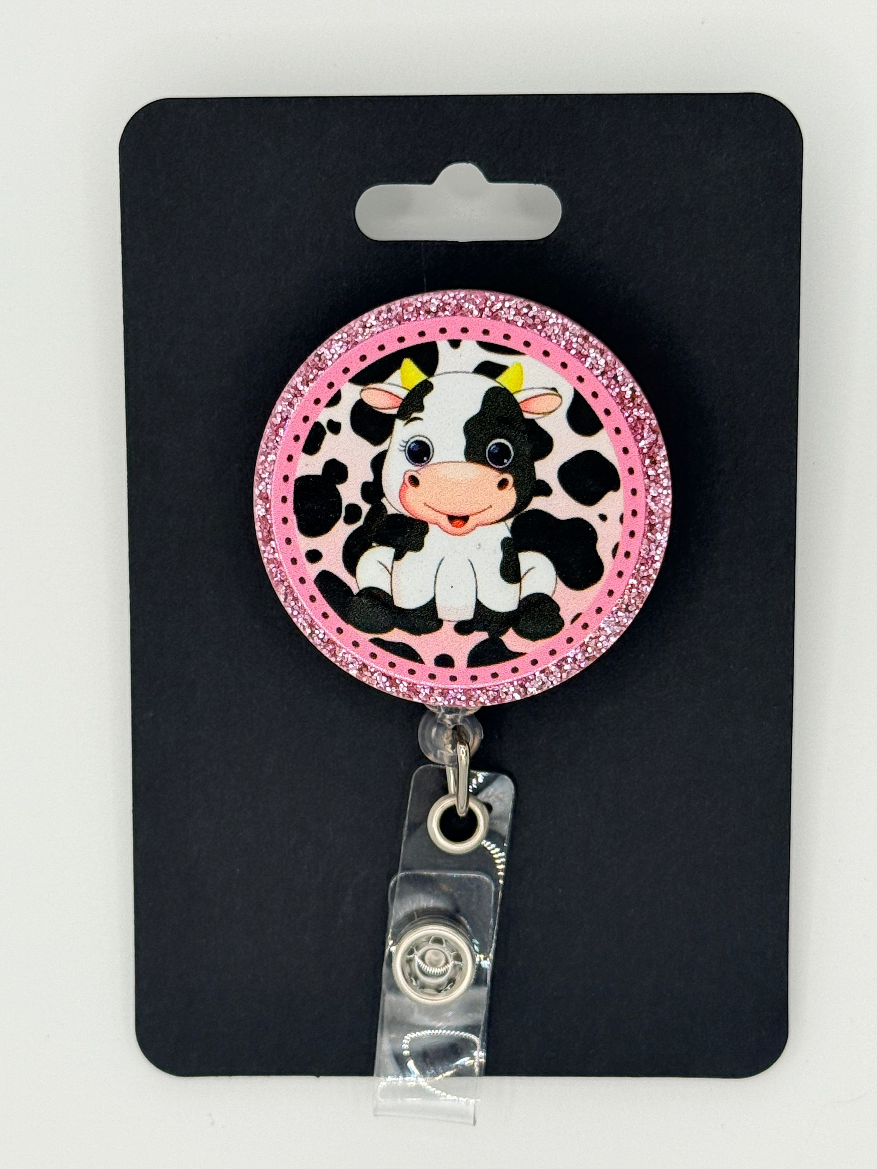 Cow Pink Glitter Badge Reel