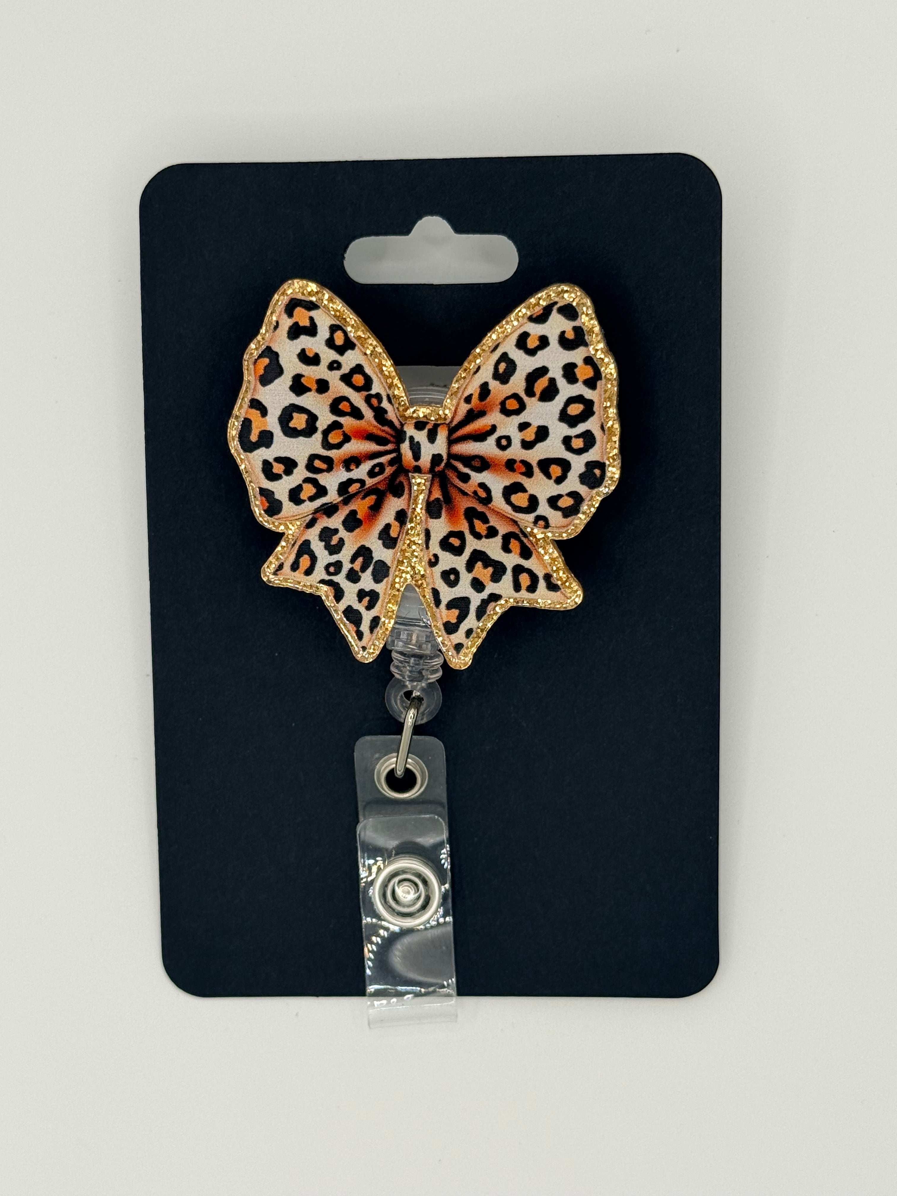Leopard Bow Badge Reel
