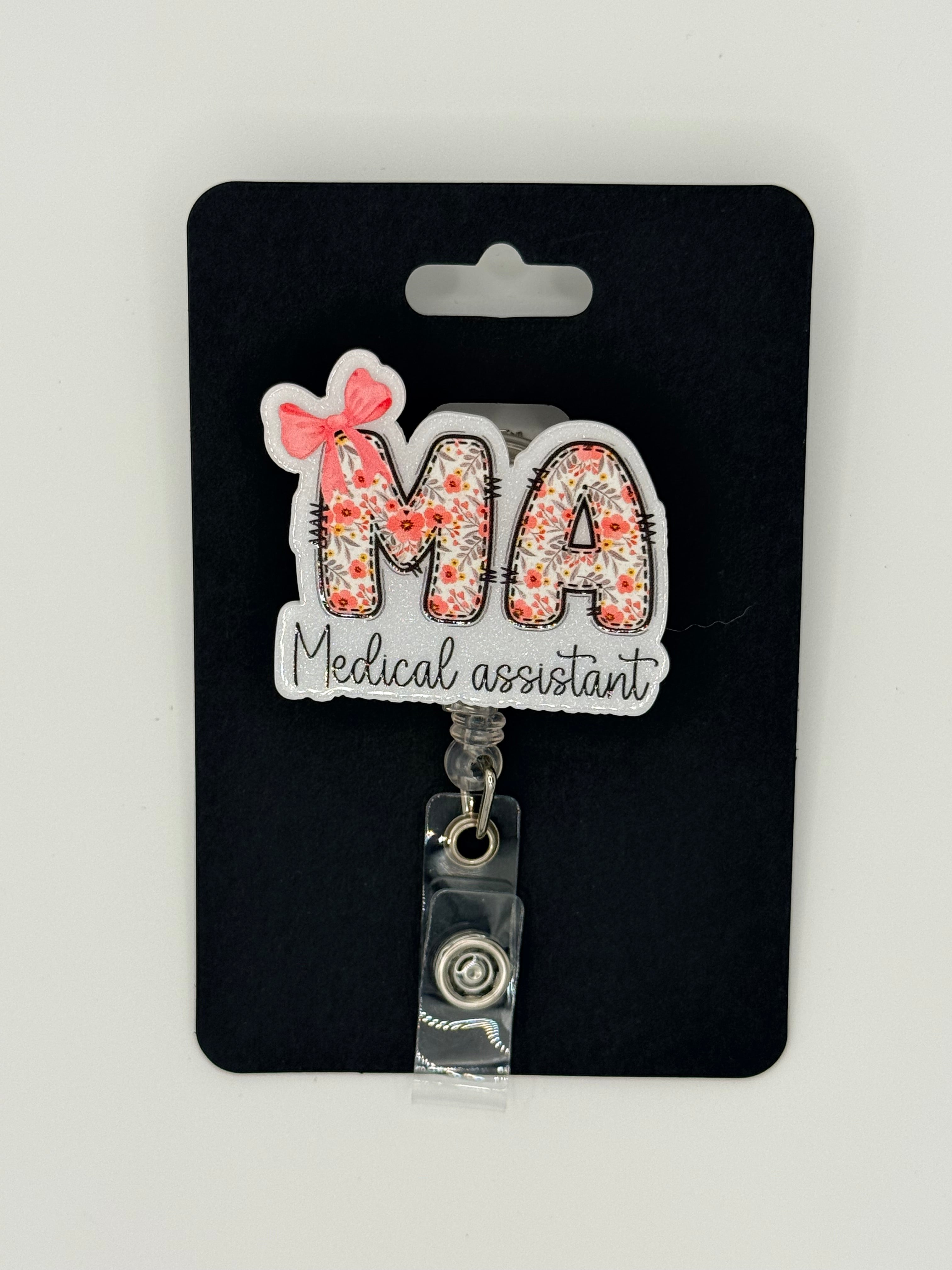 Medical Assistant Pink Bow Badge Reel