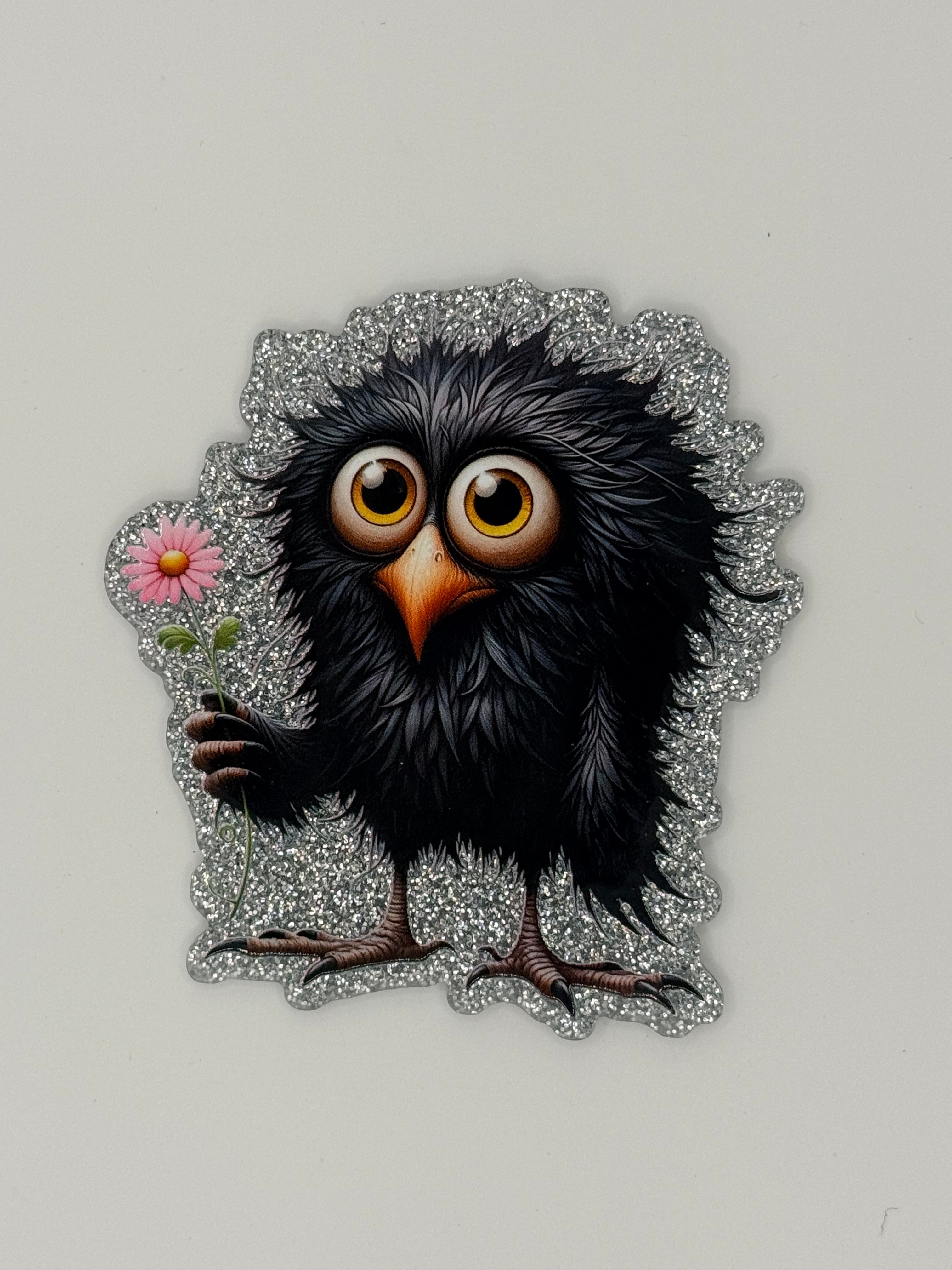 Black Bird with Flower Large Magnet