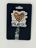 Leopard Print Heart “Nurse”Badge Reel