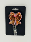 Leopard Bow with Pink Heart Badge Reel