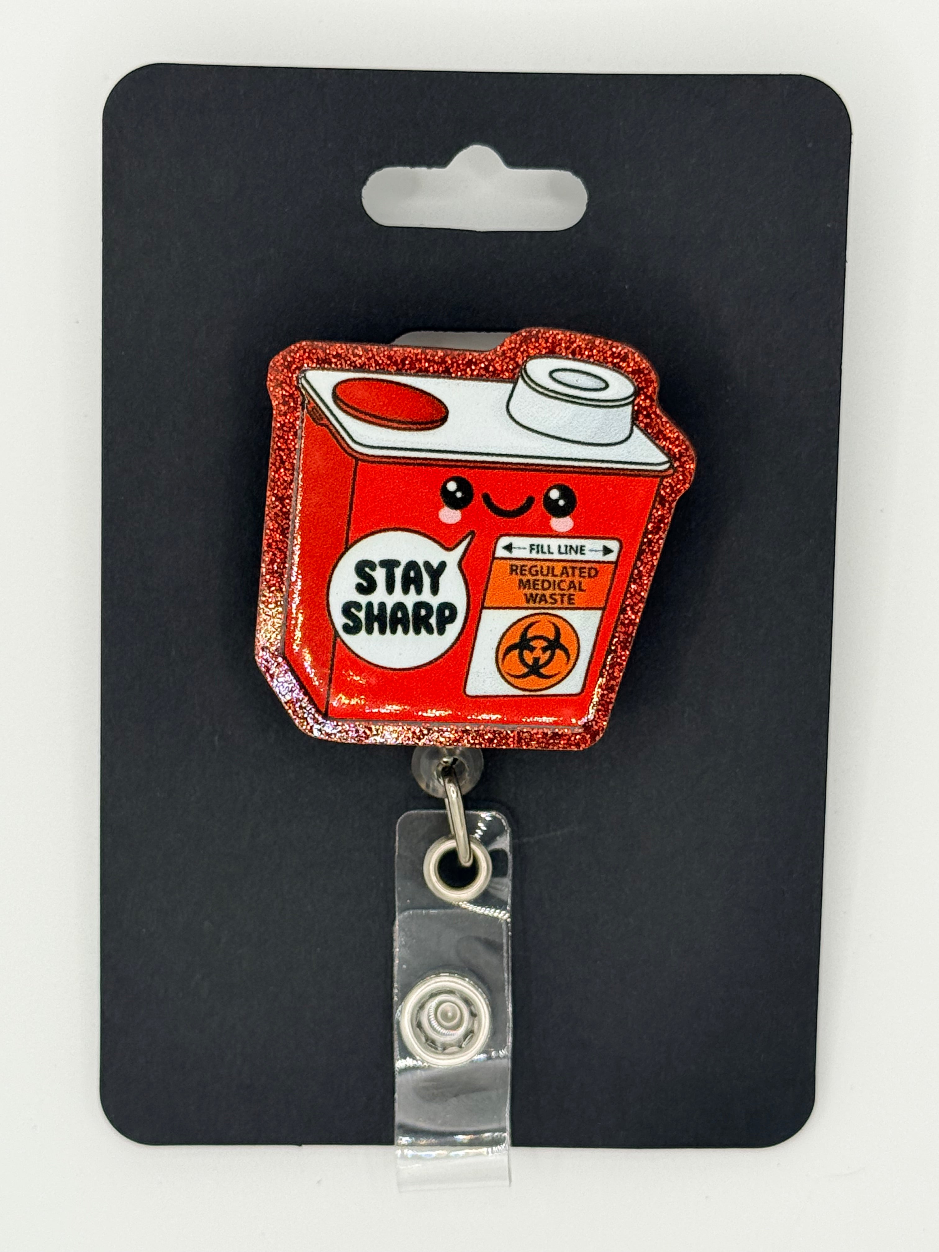 “Stay Sharp” Sharps Box Badge Reel