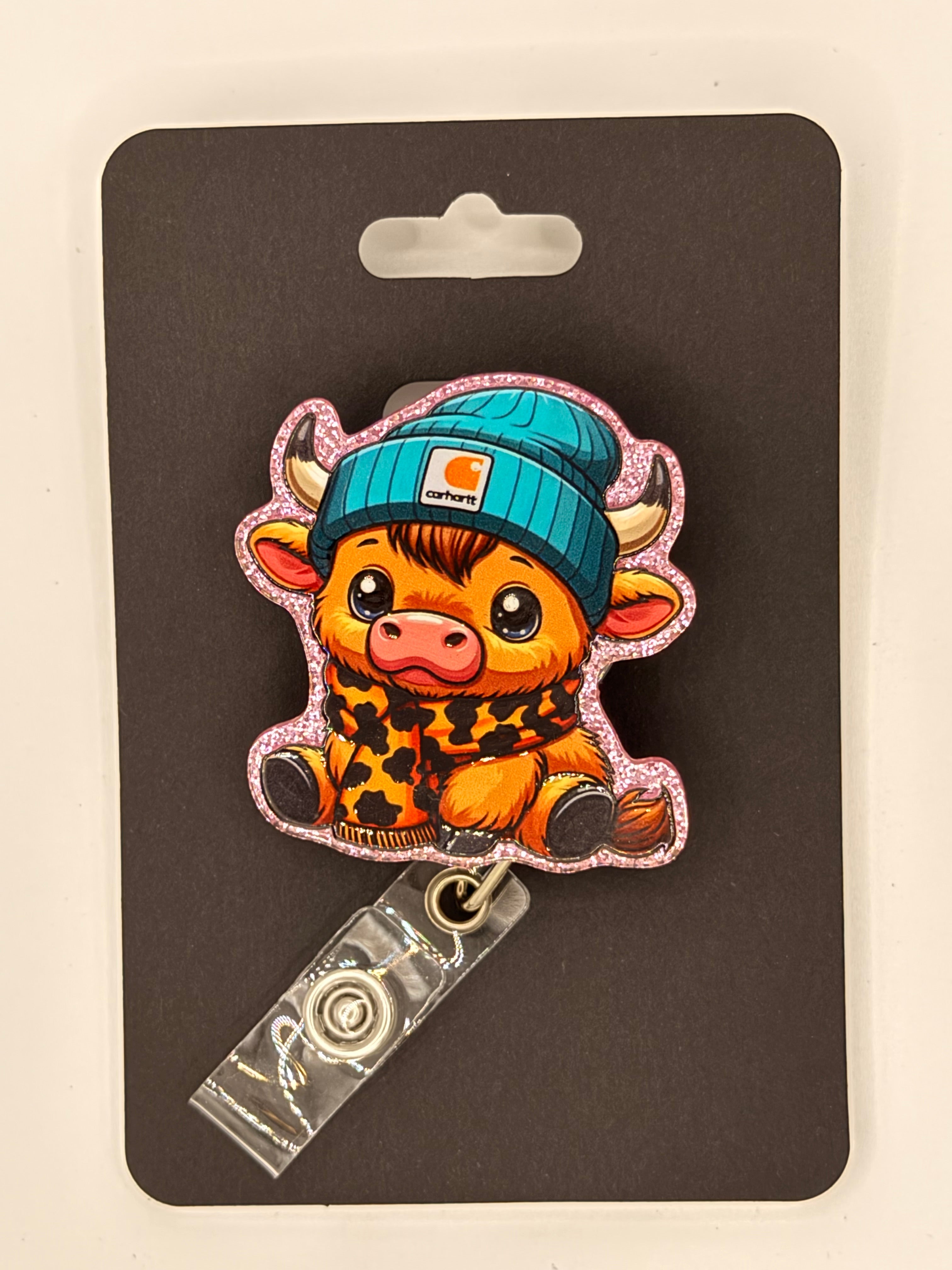 Blue Collar Cow with Beanie Badge Reel