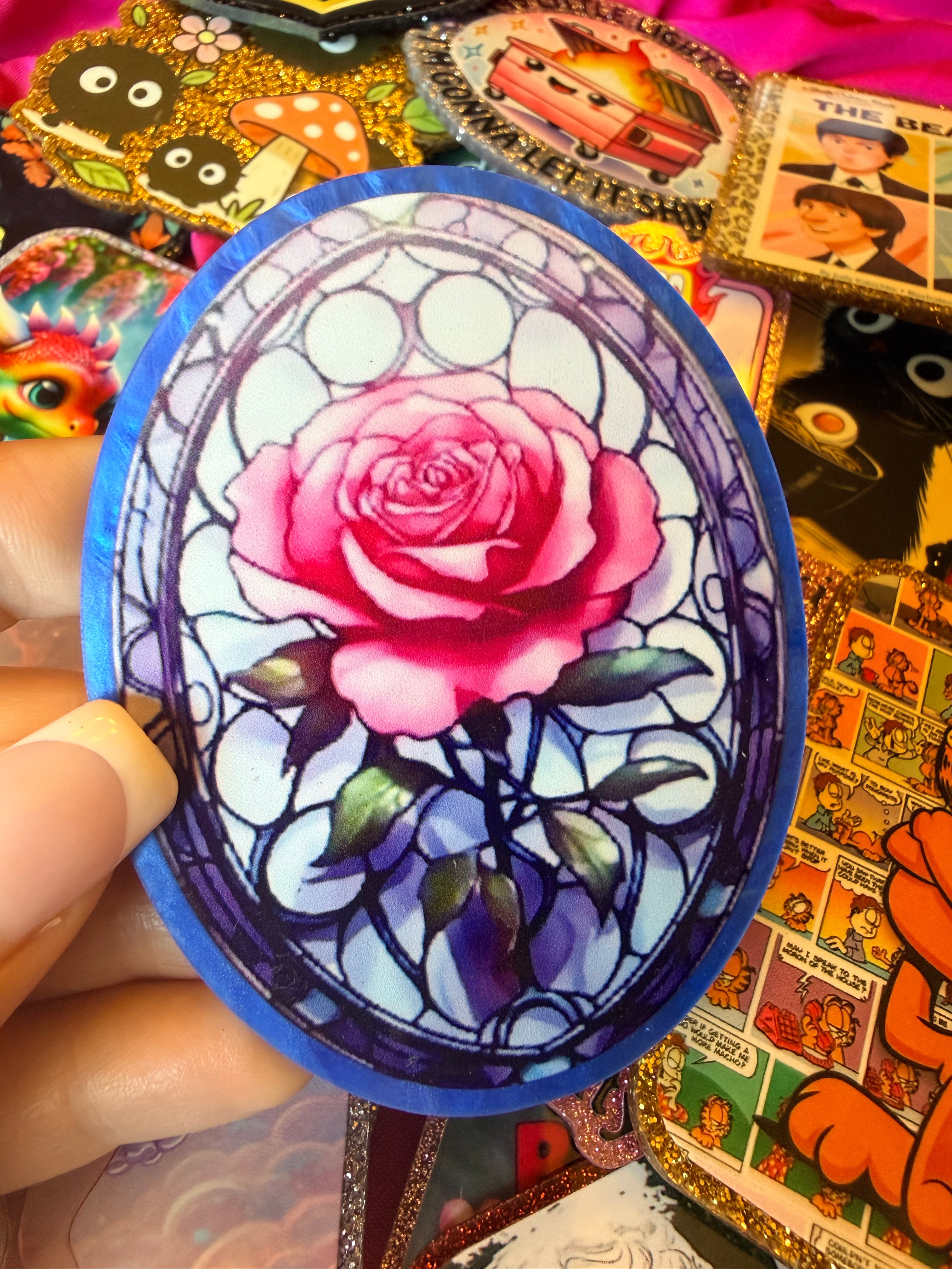 Stained Glass Rose Large Magnet
