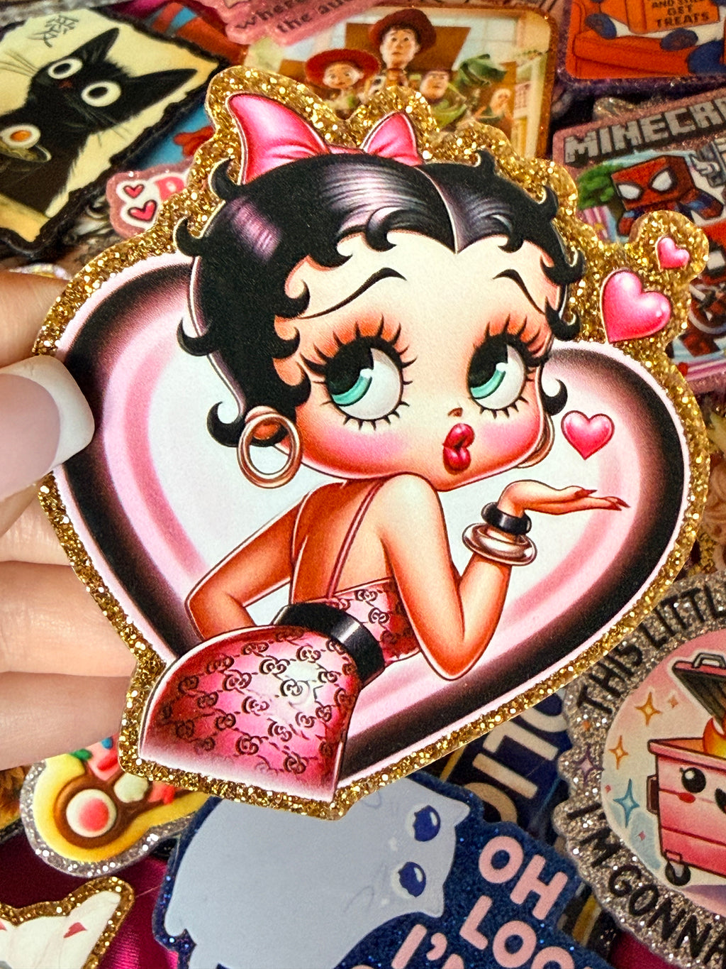 Cartoon Retro Diva Pink Dress Heart Large Magnet