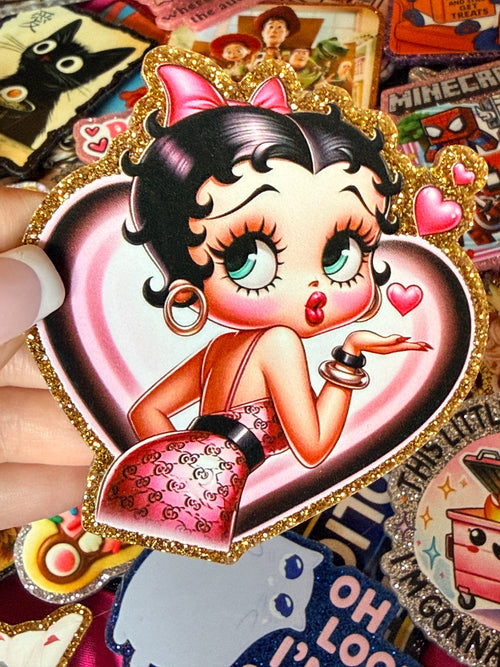 Cartoon Retro Diva Pink Dress Heart Large Magnet