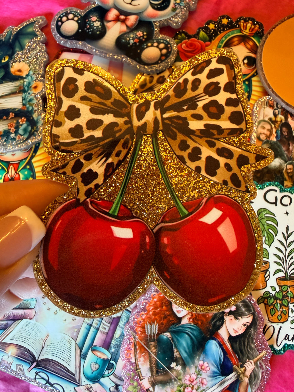 Cherry Leopard Bow Large Magnet