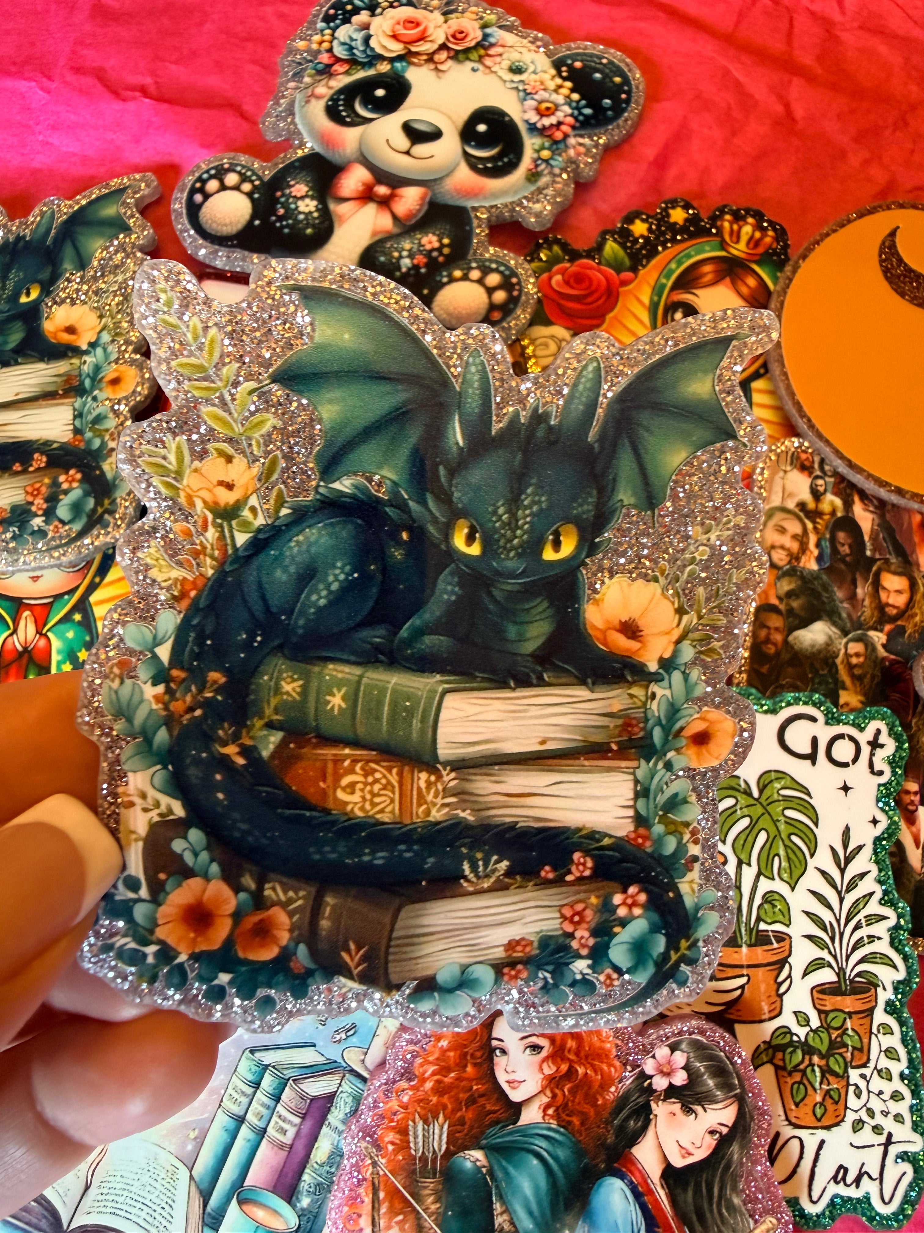 Book Dragon Glitter Large Magnet