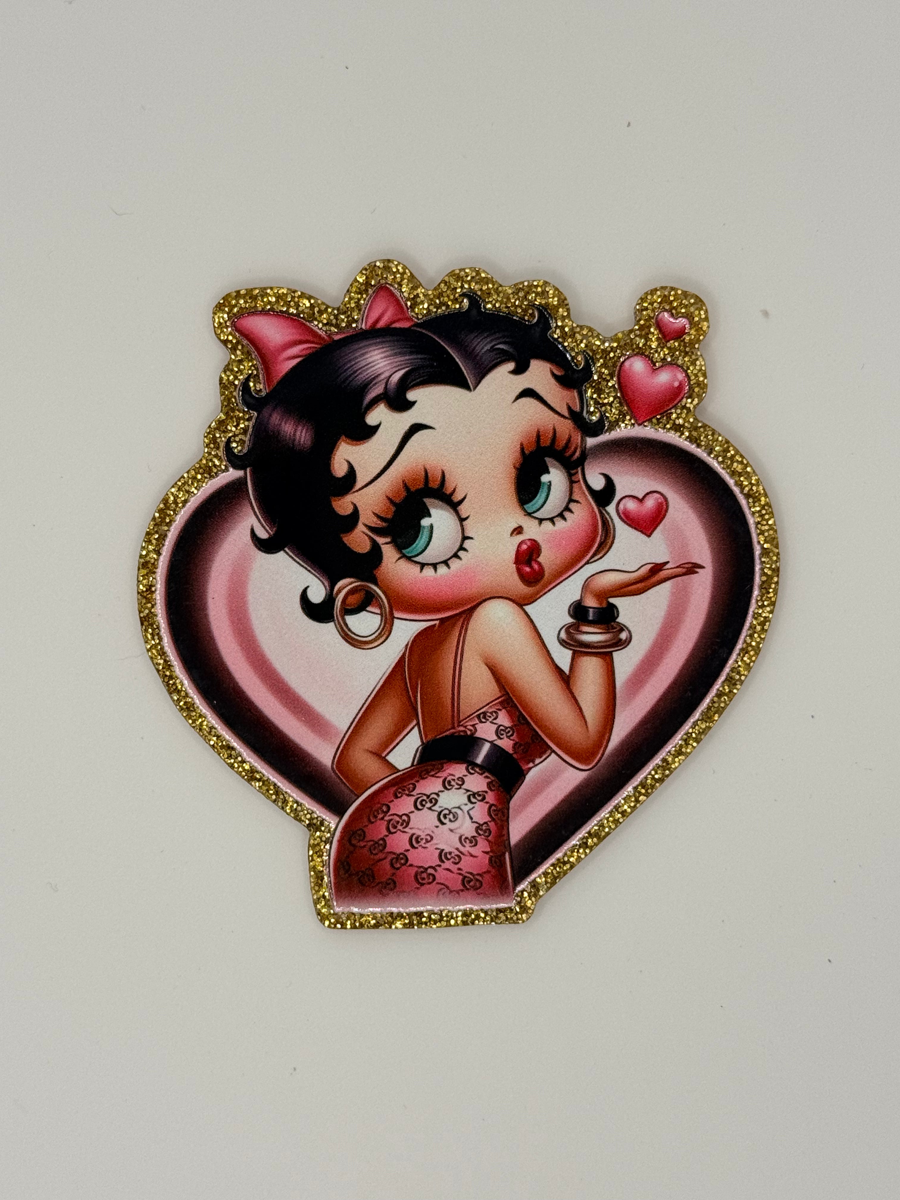 Cartoon Retro Diva Pink Dress Heart Large Magnet