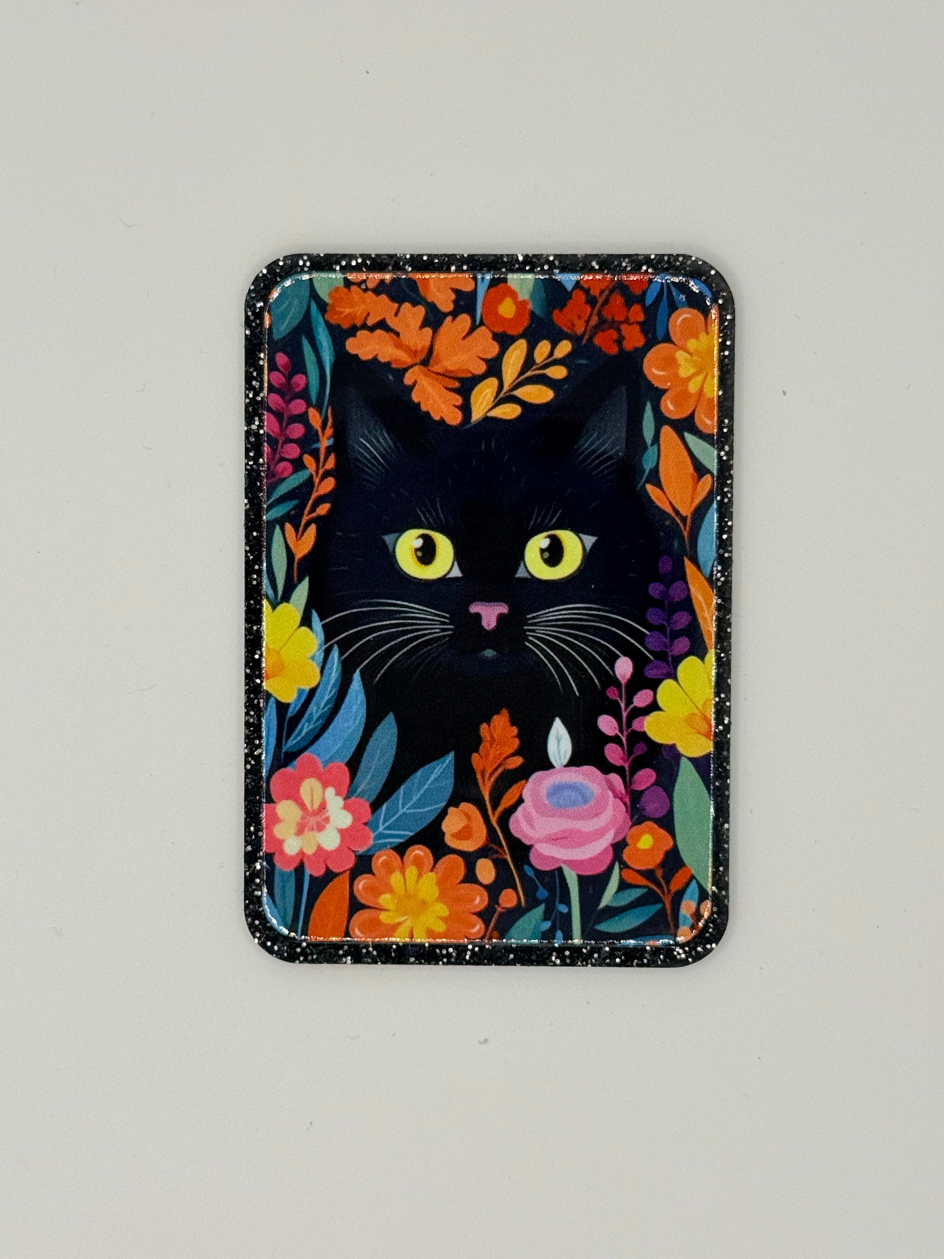 Black Cat in Flowers, Large Magnet